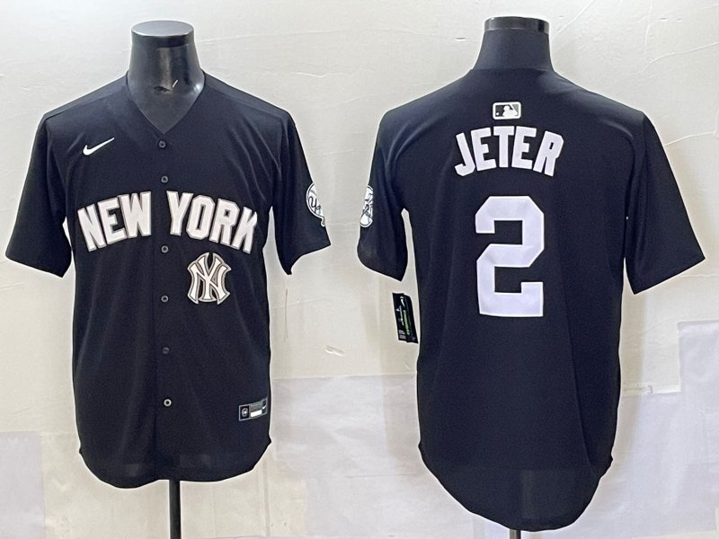 Men 2025 New York Yankees #2 Jeter black Nike MLB Jersey style 725004